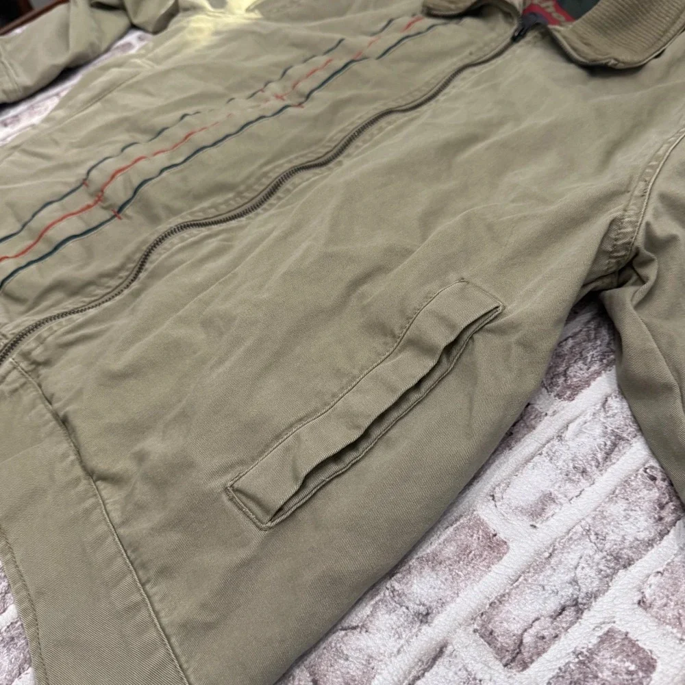 Schott NYC HP Racing Team Bomber Jacket Mens L Olive Green Cotton Twill Zip Up